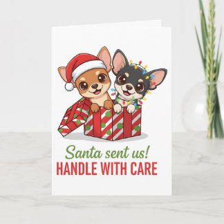 Cartão De Festividades Santa Sent Me Handle With Care Chihuahua Christmas
