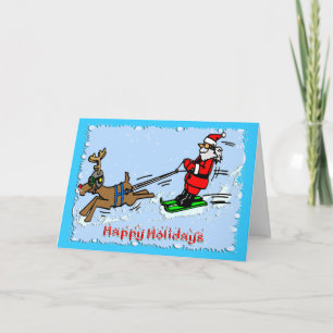 Cartão De Festividades Santa Skiing