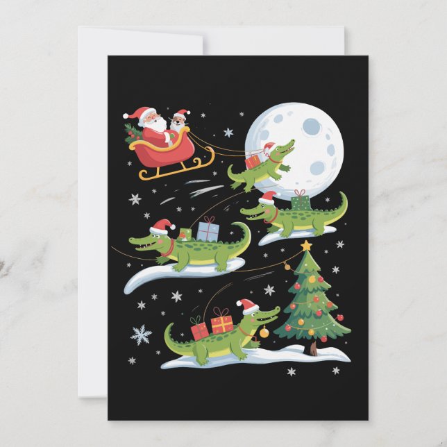 Cartão De Festividades Santa Sleigh Riding Alligator Christmas Funny Xmas (Frente)