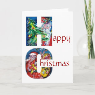 CARTÃO DE FESTIVIDADES SANTA WITH GIFTS AND CHRISTMAS TREE MONOGRAM
