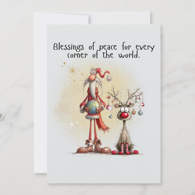 Cartão De Festividades Santa with rein deer Flat Holiday Card (Frente)