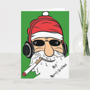 Cartão De Festividades Santa With Sunglasses Cigarette and Headphones