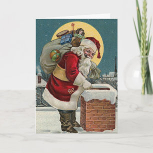 Cartão De Festividades "Santa's Coming down the Chimney" Card