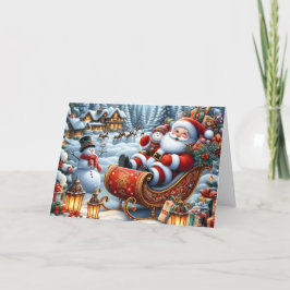 Cartão De Festividades Santa's Sleigh at North Pole Christmas