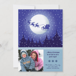 Cartão De Festividades Santa's Sleigh Custom Family Holiday Card (blue)