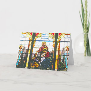 Cartão De Festividades Santo Anjos - Natal de Vidro Manchado