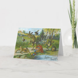 Cartão De Festividades Sapo De Ovos Colorido De Cesta De Coelho Da Páscoa