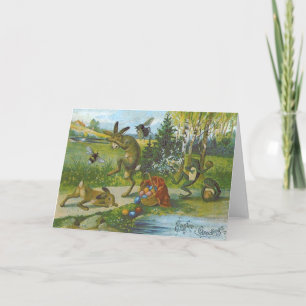 Cartão De Festividades Sapo De Ovos Colorido De Cesta De Coelho Da Páscoa