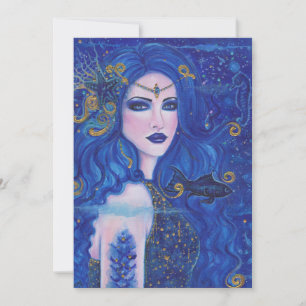 Cartão De Festividades Sapphire Mermaid com sotaques de ouro por Renee La