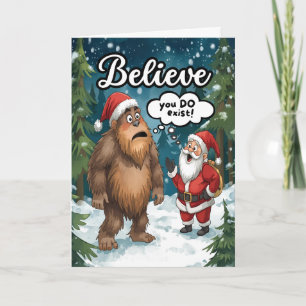 Cartão De Festividades Sasquatch Encontra o Papai Noel Acredite no Natal