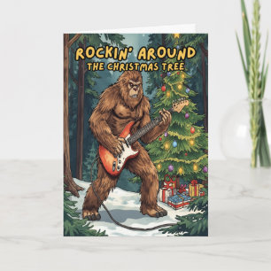Cartão De Festividades Sasquatch Rockeando em Volta da Árvore de Natal
