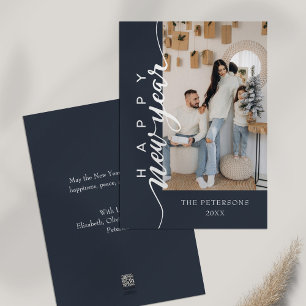 Cartão De Festividades Saudação ao Feliz ano novo Azul Moderno da Meia-No