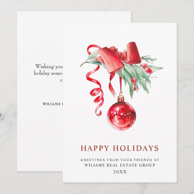 Cartão De Festividades Saudação corporativa ao Enfeites de natal elegante (Frente/Verso)