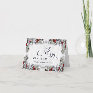 Cartão De Festividades Saudação Corporativa de Natal Holly Berry Rustic