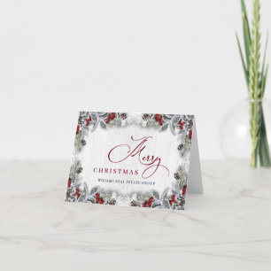 Cartão De Festividades Saudação Corporativa de Natal Holly Berry Rustic