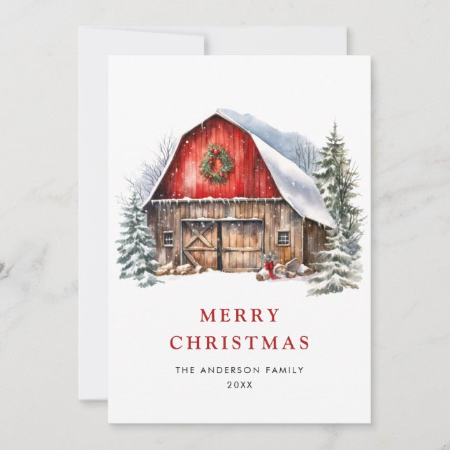 Cartão De Festividades Saudação da Árvore de Natal da Fazenda Vermelha (Frente)