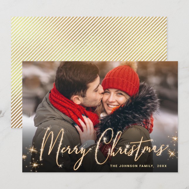 Cartão De Festividades Saudação da FOTO de Natal do Ouro Moderno (Frente/Verso)