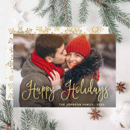 Cartão De Festividades Saudação da FOTO de Natal do Ouro Moderno