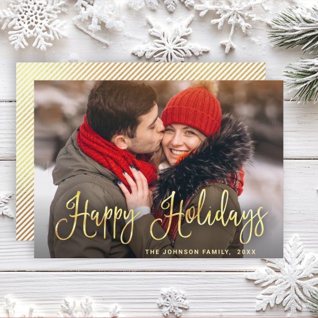 Cartão De Festividades Saudação da FOTO de Natal do Ouro Moderno (Criador carregado)