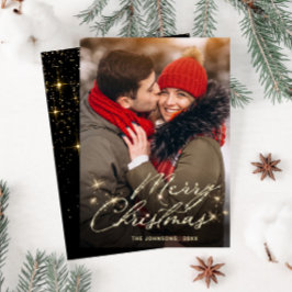 Cartão De Festividades Saudação da FOTO de Natal do Ouro Moderno