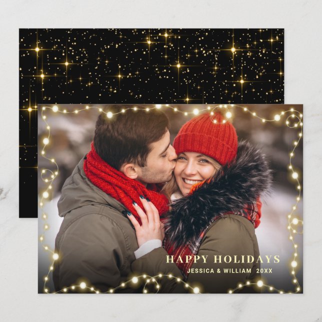 Cartão De Festividades Saudação da FOTO de Natal do Ouro Moderno (Frente/Verso)