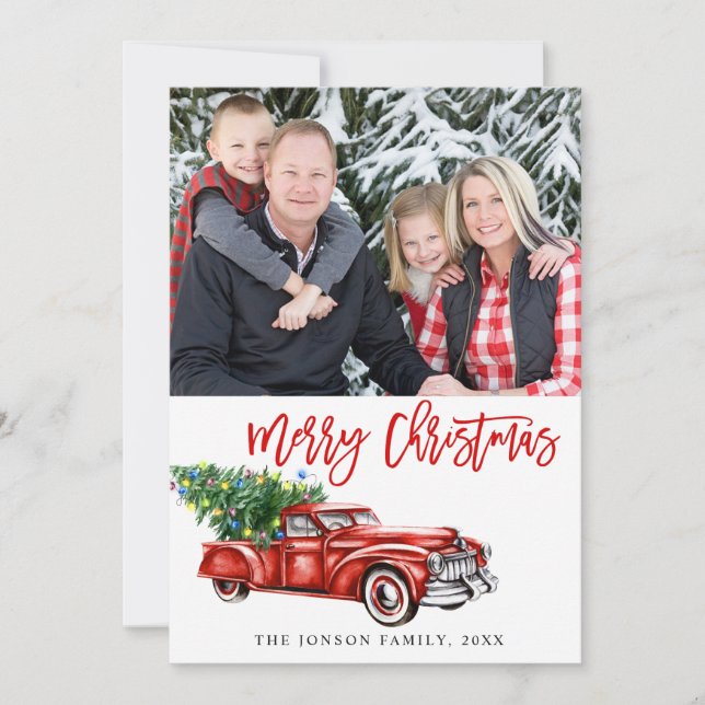 Cartão De Festividades Saudação da FOTO do Caminhão de Natal Clássico (Frente)