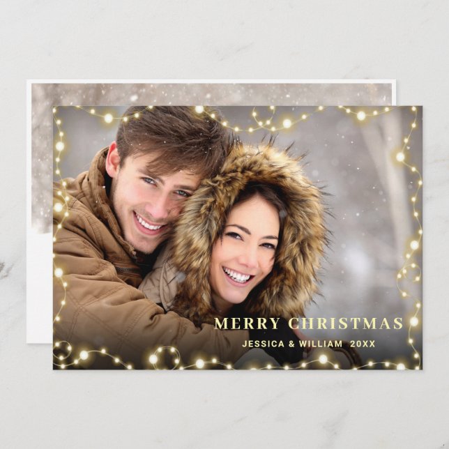Cartão De Festividades Saudação da FOTO do Natal Dourado Sparkle 2 (Frente/Verso)