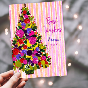 Cartão De Festividades saudação de ano novo da árvore de natais vintages