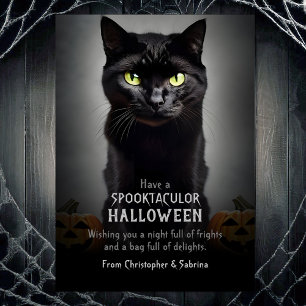 Cartão De Festividades Saudação de Dia das Bruxas de Gato Negro Spooky