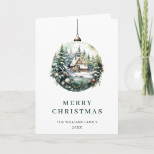 Cartão De Festividades Saudação de Enfeites de natal de Aquarela Elegante