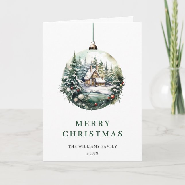 Cartão De Festividades Saudação de Enfeites de natal de Aquarela Elegante (Frente)