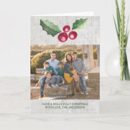 Cartão De Festividades Saudação de Foto de Feriado Bruche Holly e Berries