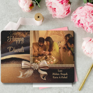 Cartão De Festividades Saudação de Foto Dourada Diwali