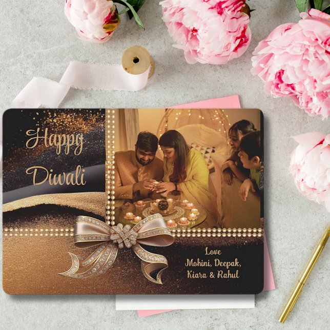 Cartão De Festividades Saudação de Foto Dourada Diwali (Criador carregado)