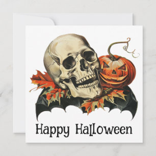 Cartão De Festividades Saudação de Halloween de Caveira e Abóbora Assusta