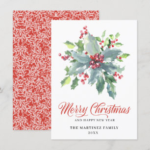 Cartão De Festividades Saudação de Natal Classic Holly e Berry 2022