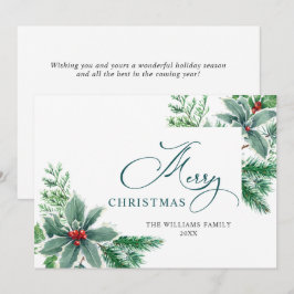 Cartão De Festividades Saudação de Natal com Aquarela Festiva de Folhas e