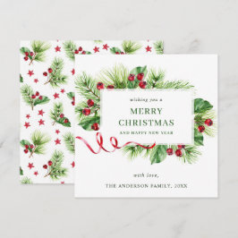 Cartão De Festividades Saudação de Natal com Azevinho Festivo