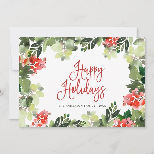 Cartão De Festividades Saudação de Natal da Baga do Azevinho Festivo (Frente)