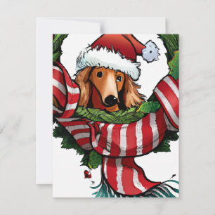 Cartão De Festividades Saudação de Natal de Dachshund e Wreath