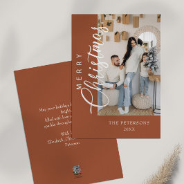 Cartão De Festividades Saudação de Natal de Foto Laranja Queimada Moderna