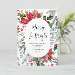 Cartão De Festividades Saudação de Natal de Poinsettia Elegante com Visco