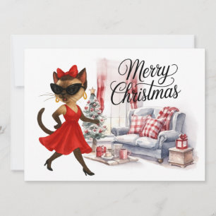 Cartão De Festividades Saudação de Natal do Gato Siames de sua casa