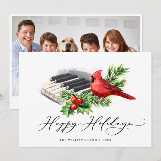 Cartão De Festividades Saudação de Natal do Pássaro Vermelho FOTO (Frente/Verso)