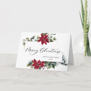 Cartão De Festividades Saudação de Natal Elegante Poinsettia Mistletoe