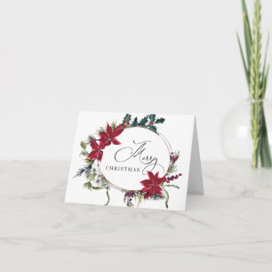 Cartão De Festividades Saudação de Natal Elegante Poinsettia Mistletoe