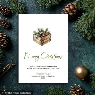 Cartão De Festividades Saudação de Natal Escandinava Botânica Boho Chic