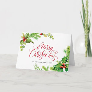 Cartão De Festividades Saudação de Natal Festiva com Azevinho e Visco