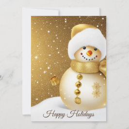 Cartão De Festividades Saudação de Natal Homem de Neve Dourado Inverno