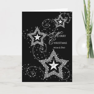 Cartão De Festividades Saudação de Natal - Mãe e Pai - Estrelas Esparsas